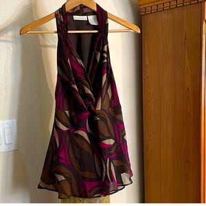 Worthington Brown & Pink Asymmetrical Sleeveless lightweight semisheer Blouse 18